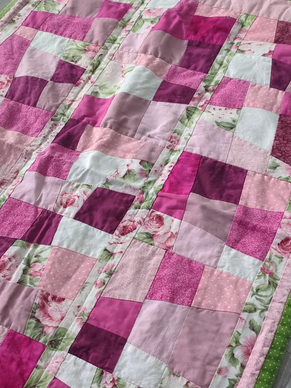Handmade Pink Patchwork Quilt Wall Hanging Floral Cottagecore Shabby Chic Decor